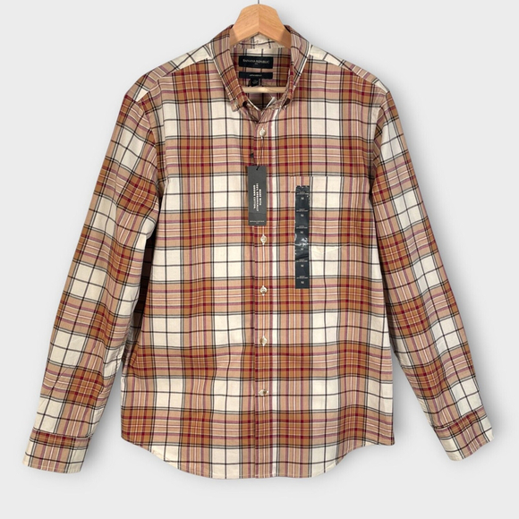 Banana Republic Other - Banana Republic Untucked Fit Shirt Men's MEDIUM Brown Plaid Cotton Casual NEW